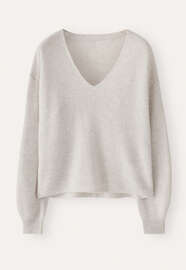 Pullover mit V-Ausschnitt, Perlgrau, webstill