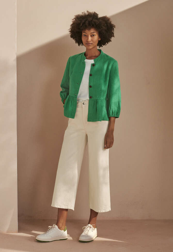 K&uuml;rzer geschnittene Jeans mit weitem Bein, Ecru, completeTheLook