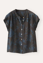 Bedruckte kastige Bluse, Mitternachtsblau, webstill