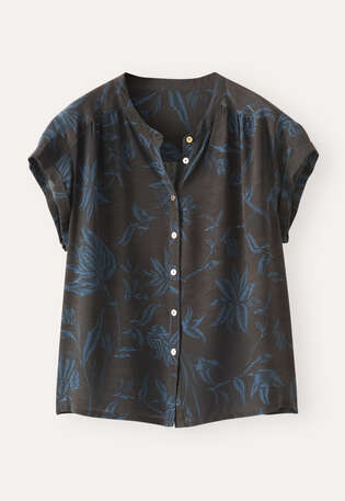 Bedruckte kastige Bluse, Mitternachtsblau, webstill