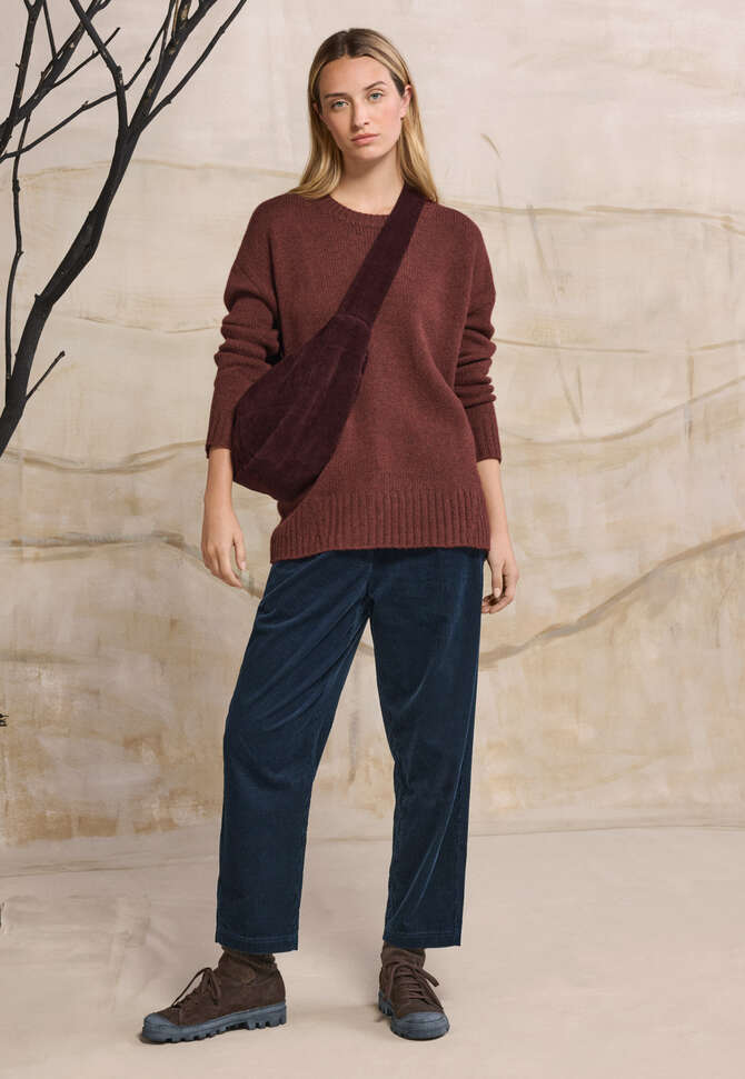 Legerer Rundhalspullover, Kupferrot, completeTheLook