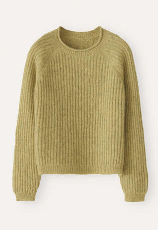 Ripppullover mit Rundhalsausschnitt, Flechtengelb, webstill