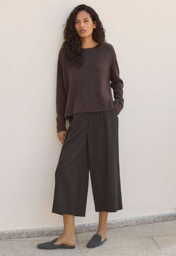 K&uuml;rzere, weite Hose, Braun/Schwarz, completeTheLook