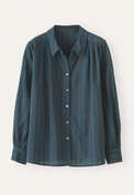 Streifenbluse mit Raffungen, Petrol, webstill