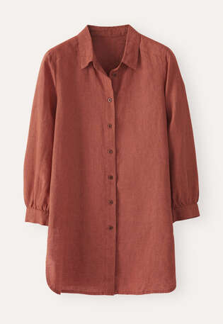 Bluse mit tiefen Seitenschlitzen, Kupferfeige, webstill