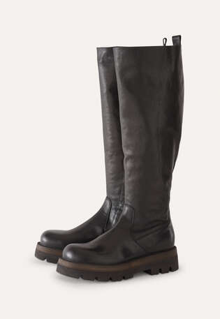 Kniehohe Stiefel, Schwarz, webstill