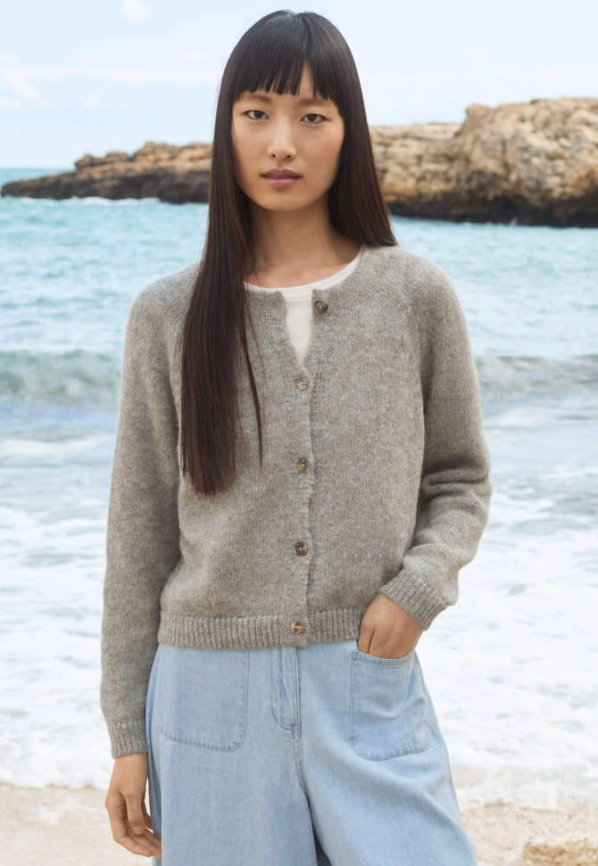 Cardigan mit Raglan&auml;rmeln, Steingrau, completeTheLook