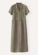 Kleid mit geraffter Taille, Dunkeloliv, webstill