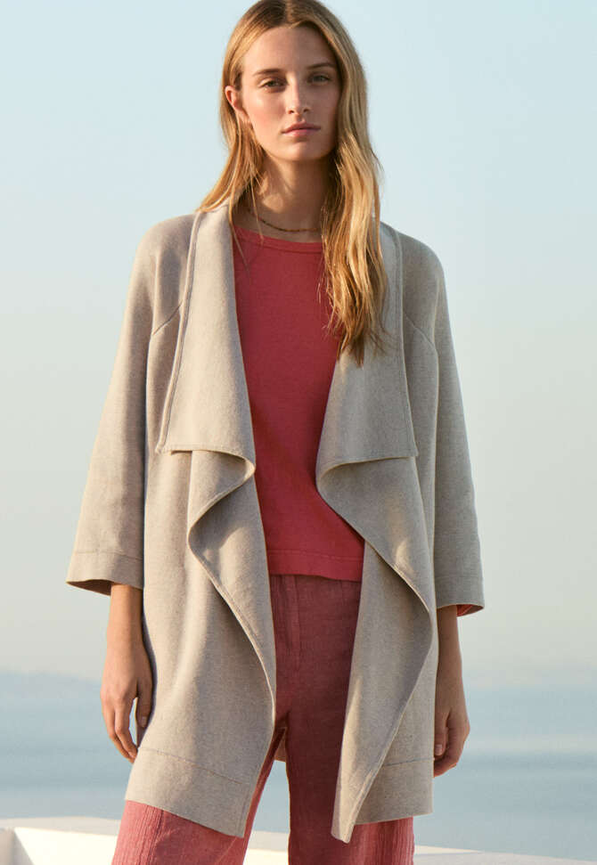 Jacke mit Wasserfallkante, Kiesel, completeTheLook
