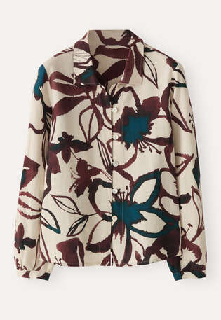 Bedruckte Bluse, Creme/Zwetschge, webstill
