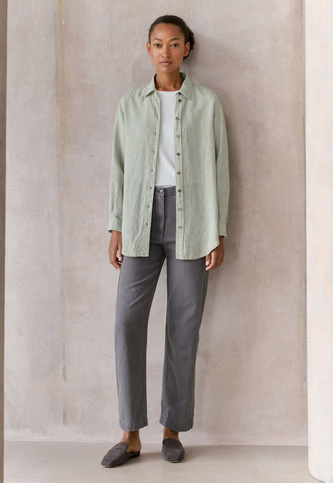 Overshirt aus strukturiertem Gewebe, Blasses Salbeigr&uuml;n, completeTheLook