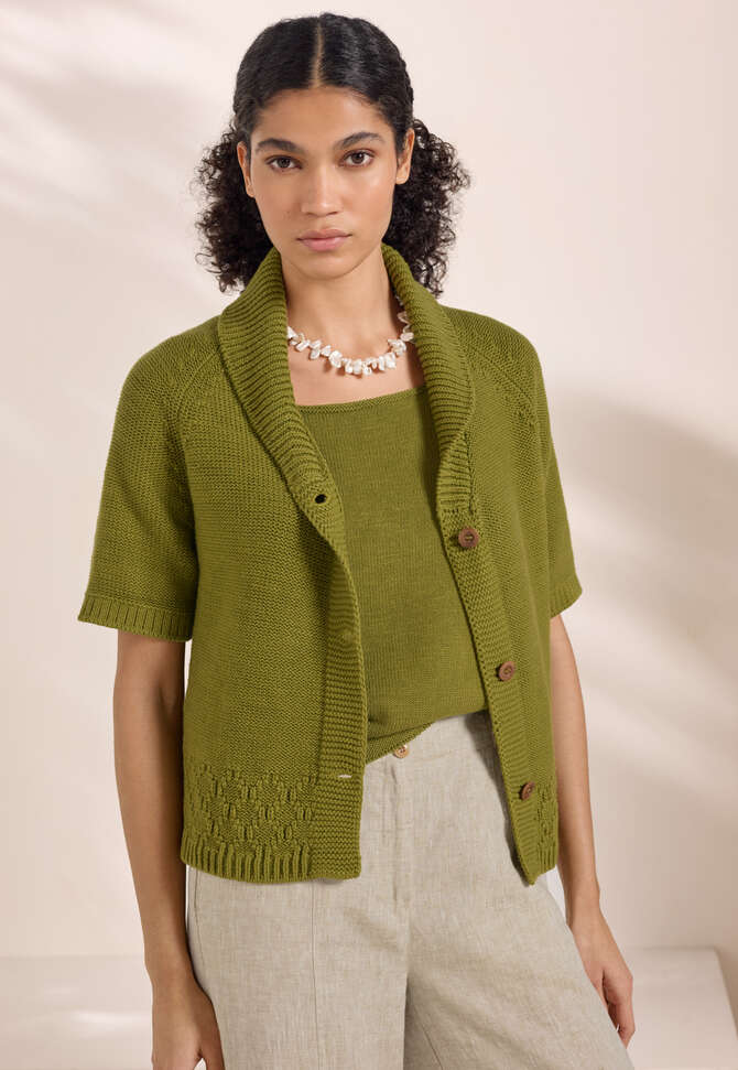 Schalkragen-Cardigan, Dunkle Limette, completeTheLook
