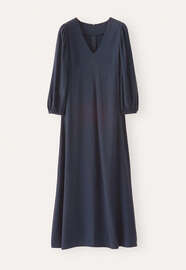 Langes Kleid mit V-Ausschnitt, Mitternacht, webstill