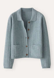Cardigan mit Kragen, Blasses Ozeanblau, webstill
