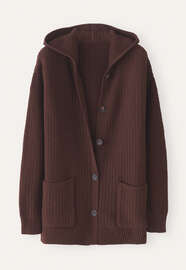 Gestrickte Kapuzenjacke, Feigenbraun, webstill