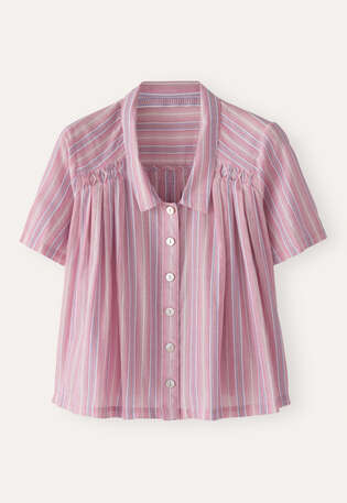 Gestreifte Bluse mit Falten, Veilchenrosa, webstill