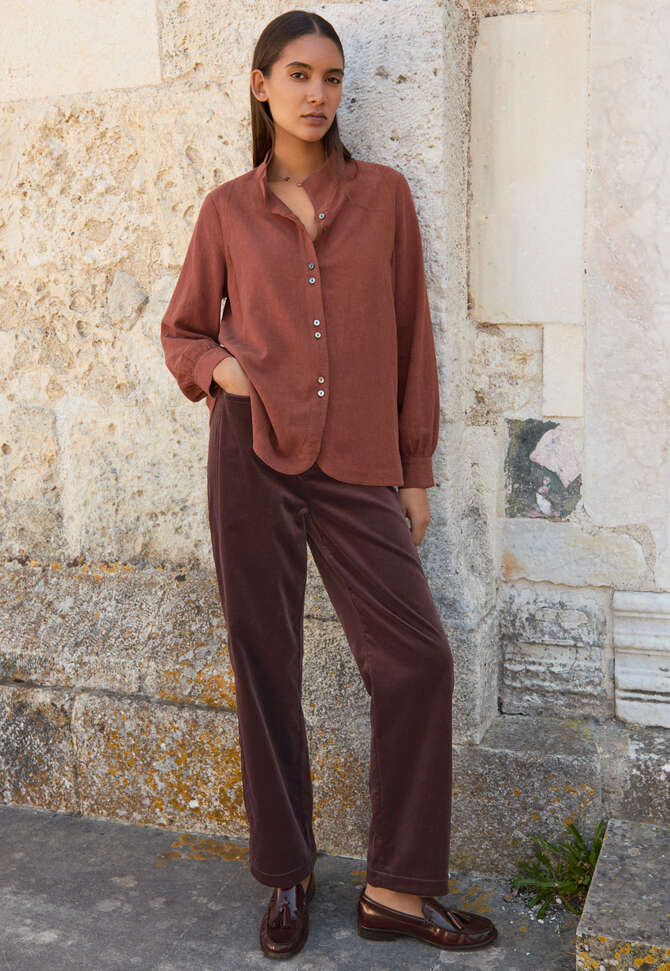 Bluse mit Trichterkragen, Rouge/Braun, completeTheLook