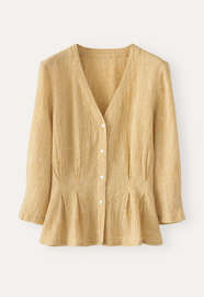 Bluse mit plissierter Taille, Zartes Gelb, webstill