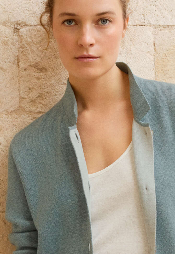 Doppelt gestrickte Jacke, Denim/Aquamarin, completeTheLook