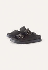Sandalen mit klobiger Schnalle, Schwarz, webstill