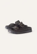 Sandalen mit klobiger Schnalle, Schwarz, webstill
