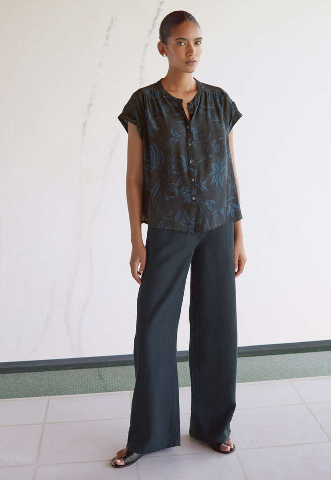 Bedruckte kastige Bluse, Mitternachtsblau, completeTheLook