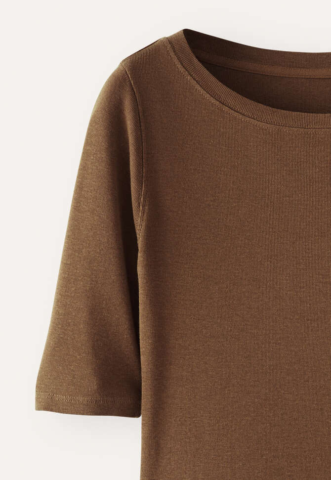 Geripptes Jersey-Oberteil, Dunkles Lohbraun, completeTheLook