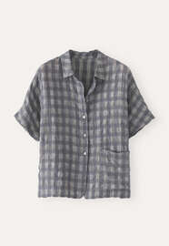 Kurz&auml;rmelige Bluse, Navyblau/Ecru, webstill