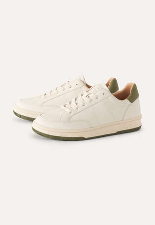 Schn&uuml;r-Sneaker, Wei&szlig;/Oliv, webstill