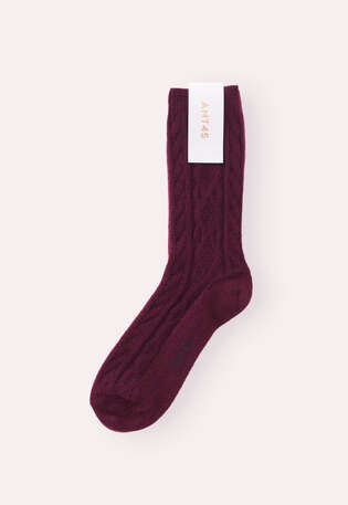 Socken mit Zopfmuster, Bordeaux, webstill