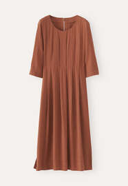 Kleid mit U-Ausschnitt, Dunkles Koralle, webstill