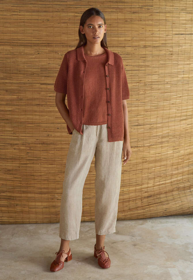 Cardigan mit Kragen im Perlmuster, Braun/Chili, completeTheLook