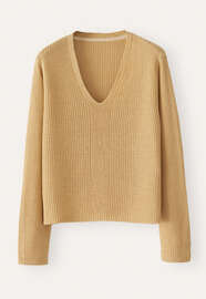 Pullover mit V-Ausschnitt, Sandgelb, webstill