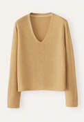 Pullover mit V-Ausschnitt, Sandgelb, webstill