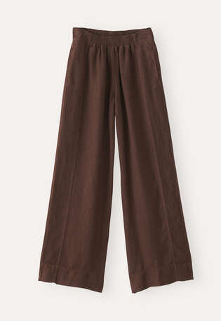 Hose mit weitem Bein, Dunkelbraun, webstill