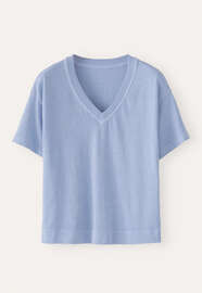 T-Shirt mit V-Ausschnitt, Zartes Kornblumenblau, webstill