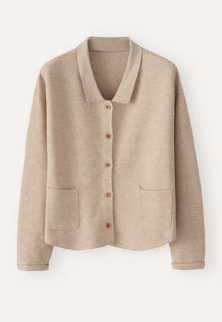 Cardigan mit Kragen, Rehbraun/Himmelblau, webstill