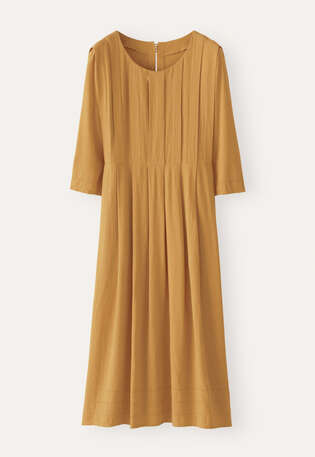 Kleid mit U-Ausschnitt, Senfgelb, webstill