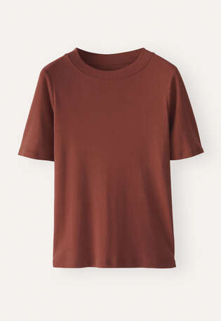 T-Shirt aus Seide und Baumwolle, Dunkles Kupfer, webstill