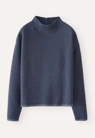 Pullover mit Trichterkragen, Dunkelblau, webstill