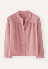 Bluse mit rundem Kragen, Gewaschenes Korallenrot, webstill