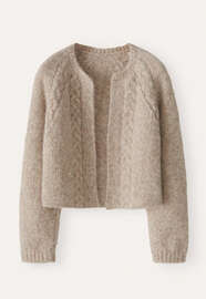 Cardigan mit Zopfmuster, Muschelgrau, webstill