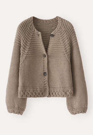 Handgestrickter Cardigan, Taupe, webstill