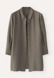 Bluse mit tiefen Seitenschlitzen, Khaki-Taupe, webstill