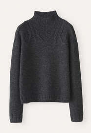 Pullover mit Zopfmusterpasse, Holzkohle, webstill