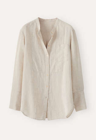 Lange Bluse mit Latzeinsatz, Blasses Naturbeige, webstill