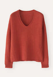Pullover mit geschwungenem V-Ausschnitt, Korallenrot, webstill