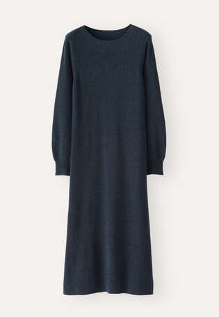 Langes Strickkleid, Graublau, webstill