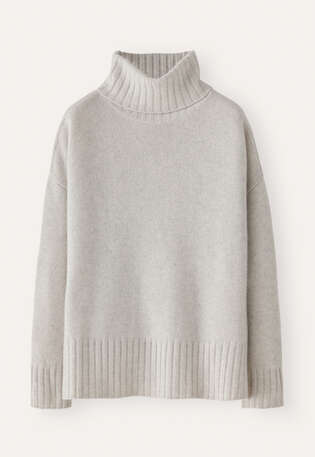 Rollkragenpullover, Perlgrau, webstill