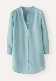 Lange Bluse mit geschwungenem Saum, Blasses Ozeanblau, webstill